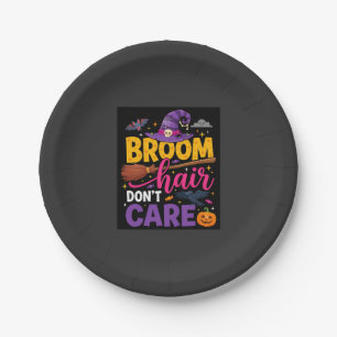 Halloween Besen Haare sind mir egal Hexen Zitat Pappteller
