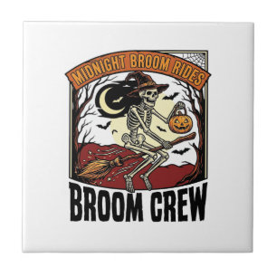 Halloween Besenfahrten Vintage-Skelett Hexe Grafik Fliese