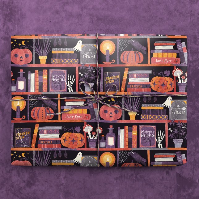 Halloween-Bibliothek Geschenkpapier (Gift Mockup)