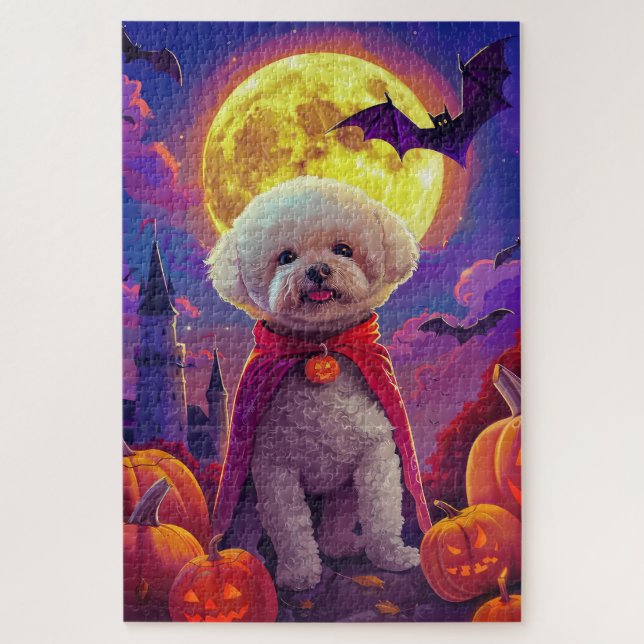 Halloween Bichon Frise Dog Pumpkins Beängstigend Puzzle (Vertikal)