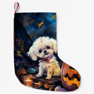 Halloween Bichon Frise mit Kürbissen Gruselig Kleiner Weihnachtsstrumpf