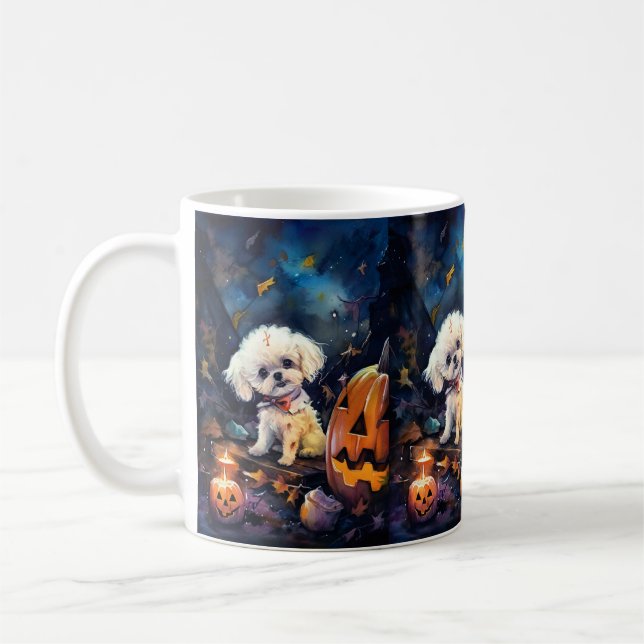 Halloween Bichon Frise mit Pumpkins Beängstigend Kaffeetasse (Links)