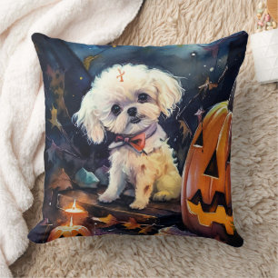 Halloween Bichon Frise mit Pumpkins Beängstigend Kissen