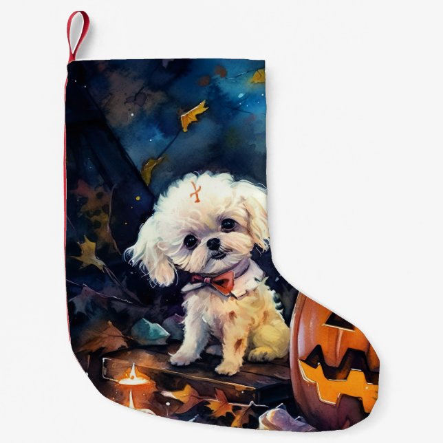 Halloween Bichon Frise mit Pumpkins Beängstigend Kleiner Weihnachtsstrumpf (Vorderseite)