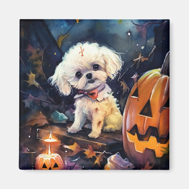 Halloween Bichon Frise mit Pumpkins Beängstigend Magnet (Vorne)