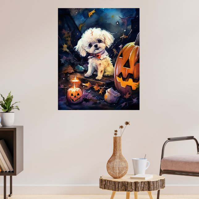 Halloween Bichon Frise mit Pumpkins Beängstigend Poster (Wohnzimmer 3)