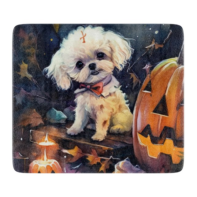 Halloween Bichon Frise mit Pumpkins Beängstigend Schneidebrett (Vorderseite)