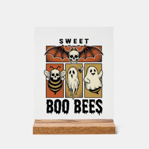 Halloween-Bienen-Wortspiel Vintage-Stich Ghost Bee Acrylschild