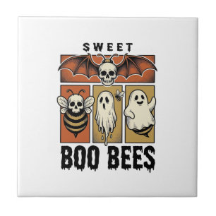 Halloween-Bienen-Wortspiel Vintage-Stich Ghost Bee Fliese