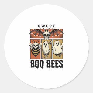 Halloween-Bienen-Wortspiel Vintage-Stich Ghost Bee Runder Aufkleber