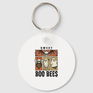Halloween-Bienen-Wortspiel Vintage-Stich Ghost Bee Schlüsselanhänger