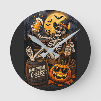 Halloween-Bier-Skelett, eine lustige und gruselige Runde Wanduhr