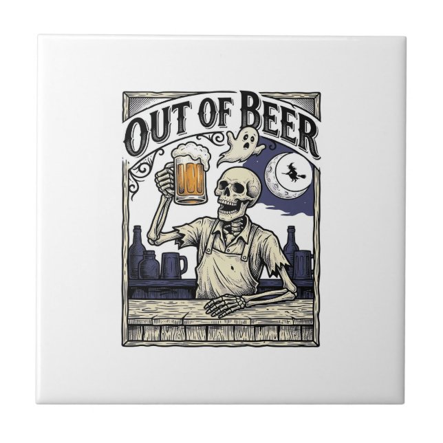 Halloween-Bier-Skelett Vintage-Party Fliese (Vorderseite)