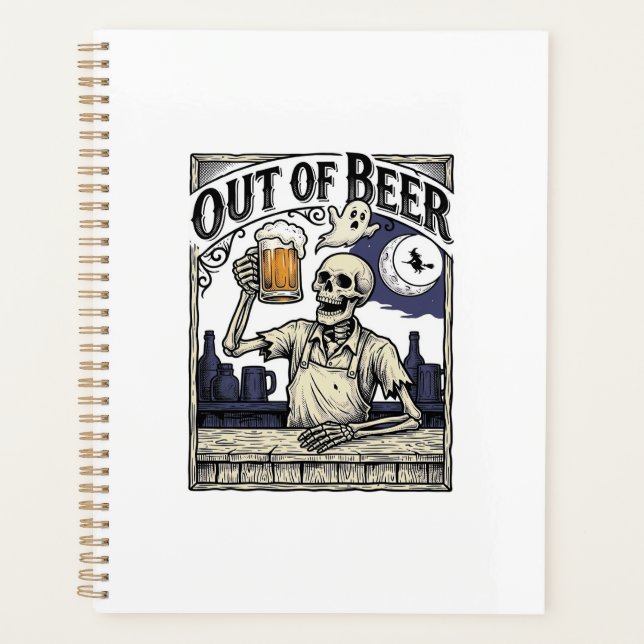 Halloween-Bier-Skelett Vintage-Party Planer (Vorderseite)