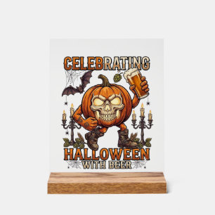 Halloween-Bier-Totenkopf-Kürbis-Fledermaus-Kerze Acrylschild