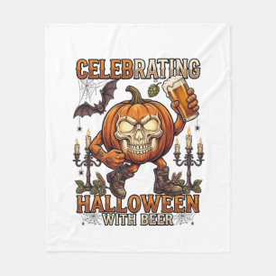 Halloween-Bier-Totenkopf-Kürbis-Fledermaus-Kerze Fleecedecke