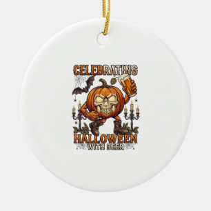 Halloween-Bier-Totenkopf-Kürbis-Fledermaus-Kerze Keramik Ornament