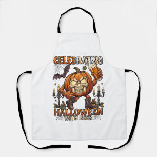 Halloween-Bier-Totenkopf-Kürbis-Fledermaus-Kerze Schürze