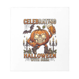 Halloween-Bier-Totenkopf-Kürbis-Fledermaus-Kerzen Notizblock