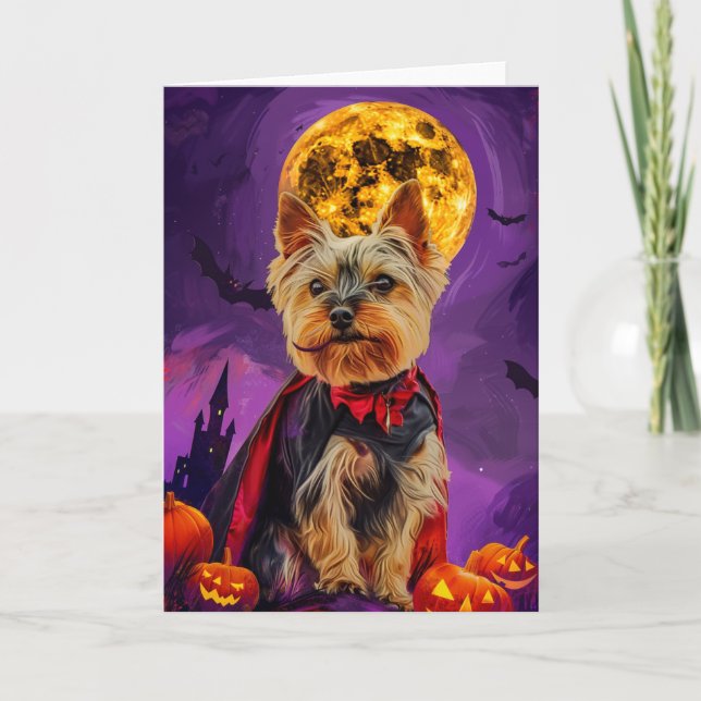 Halloween Biewer Terrier Dog Pumpkins Beängstigend Karte (Vorderseite)