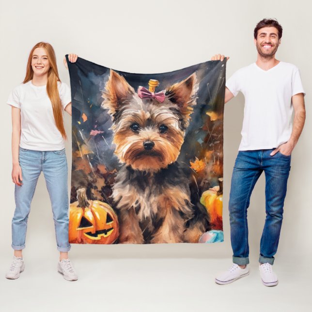 Halloween Biewer Terrier mit Pumpkins Beängstigend Fleecedecke (Beispiel)