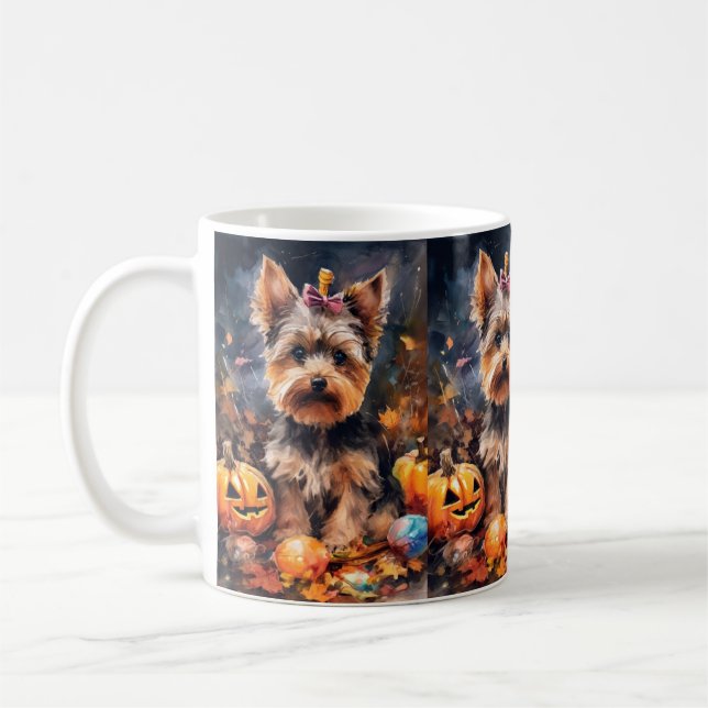 Halloween Biewer Terrier mit Pumpkins Beängstigend Kaffeetasse (Links)