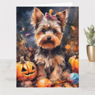Halloween Biewer Terrier mit Pumpkins Beängstigend Karte