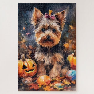 Halloween Biewer Terrier mit Pumpkins Beängstigend Puzzle