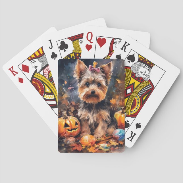 Halloween Biewer Terrier mit Pumpkins Beängstigend Spielkarten (Rückseite)