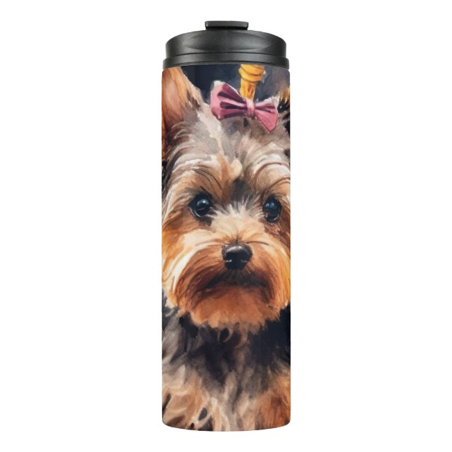 Halloween Biewer Terrier mit Pumpkins Beängstigend Thermosbecher (Vorderseite)