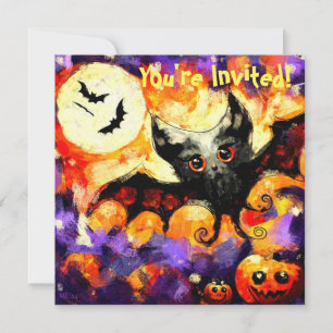 Halloween Big-Eye Bat Moon Jack-o-Lantern Bats Einladung