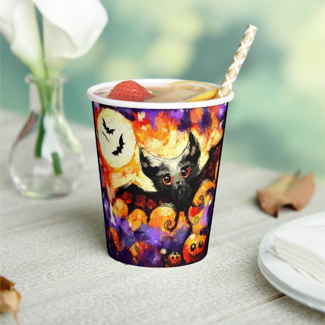 Halloween Big-Eye Bat Moon Jack-o-Lantern Bats Pappbecher (In Situ)