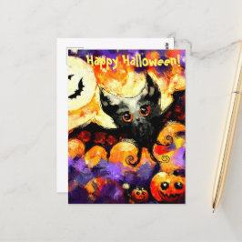 Halloween Big-Eye Bat Moon Jack-o-Lantern Bats Postkarte