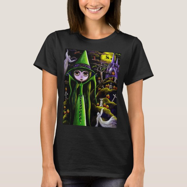 Halloween Big Eye Green Hexe Ghosts Pumpkins T-Shirt (Vorderseite)