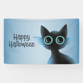 Halloween Big Eyes Black Blue Evil Cat Banner