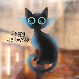 Halloween Big Eyes Black Blue Evil Cat Fensteraufkleber