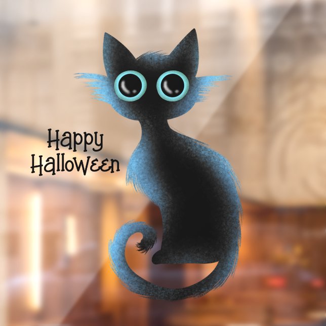 Halloween Big Eyes Black Blue Evil Cat Fensteraufkleber (Blatt 2)