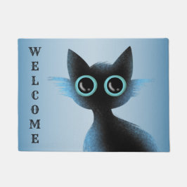 Halloween Big Eyes Black Blue Evil Cat Fußmatte