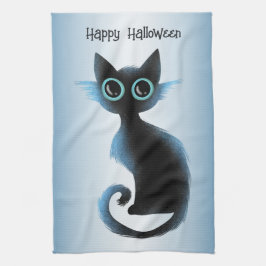 Halloween Big Eyes Black Blue Evil Cat Geschirrtuch