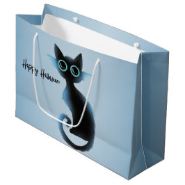 Halloween Big Eyes Black Blue Evil Cat Große Geschenktüte