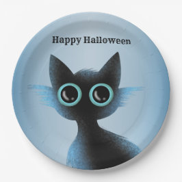 Halloween Big Eyes Black Blue Evil Cat Pappteller