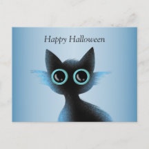 Halloween Big Eyes Black Blue Evil Cat