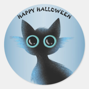 Halloween Big Eyes Black Blue Evil Cat Runder Aufkleber