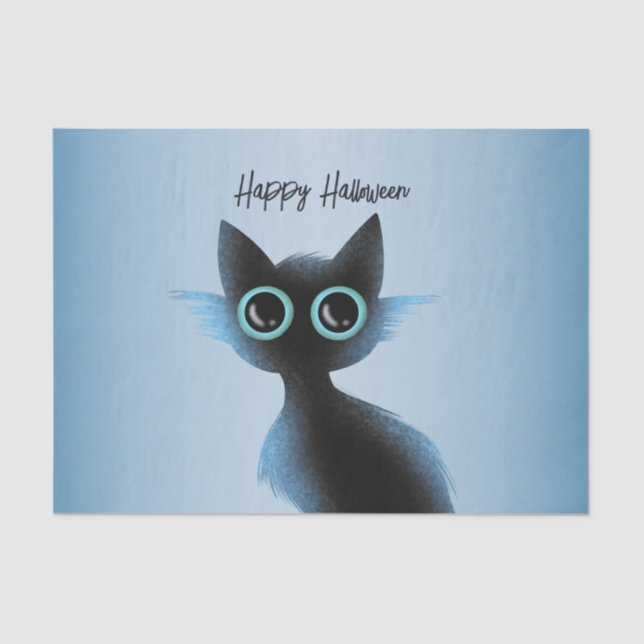 Halloween Big Eyes Black Blue Evil Cat Seidenpapier (Vorderseite)