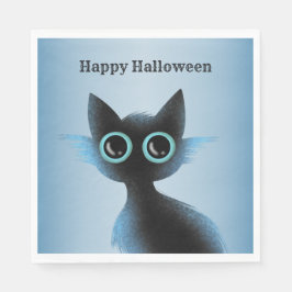 Halloween Big Eyes Black Blue Evil Cat Serviette