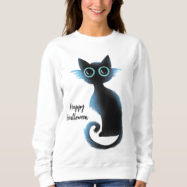 Halloween Big Eyes Black Blue Evil Cat Sweatshirt
