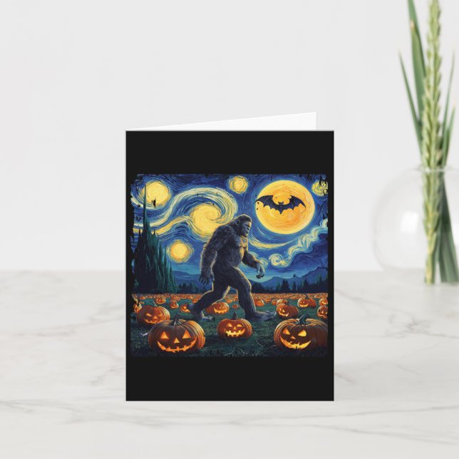 Halloween Bigfoot Starry Night Van Gogh Karte (Vorderseite)