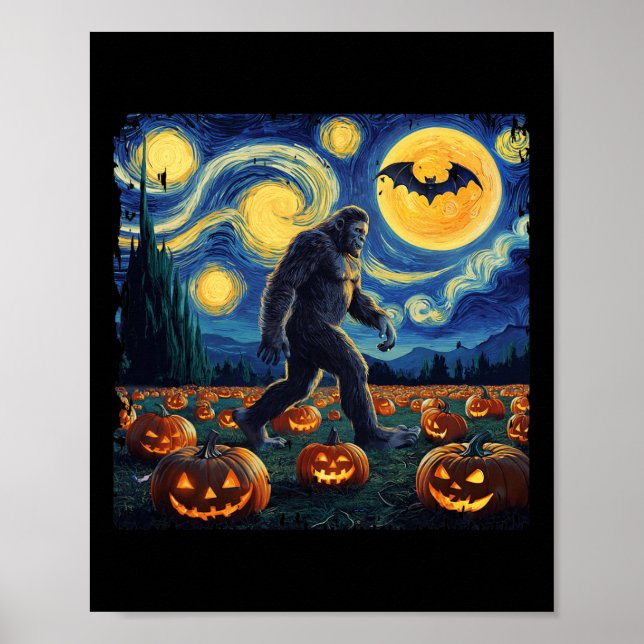 Halloween Bigfoot Starry Night Van Gogh Poster (Vorne)