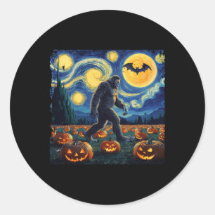 Halloween Bigfoot Starry Night Van Gogh Runder Aufkleber