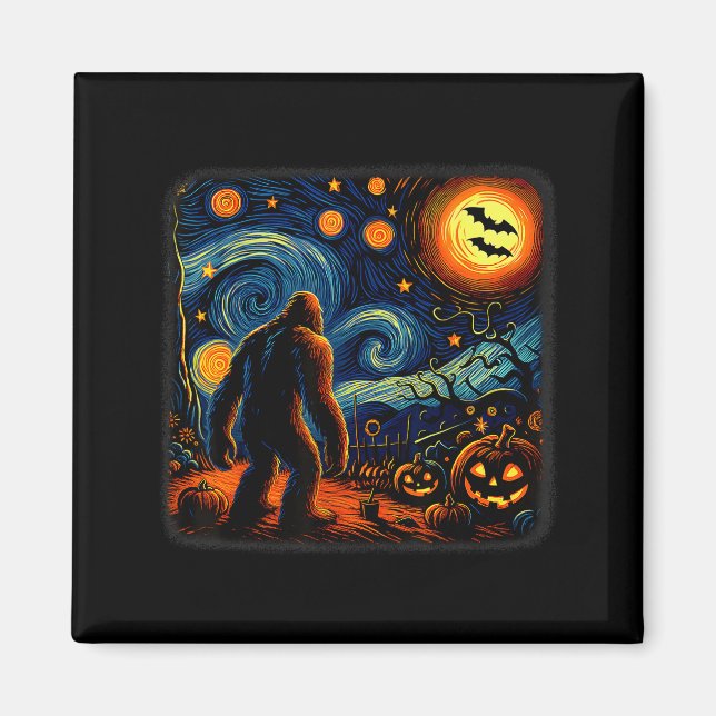 Halloween Bigfoot Starry Night Van Gogh Sasquatch  Magnet (Vorne)